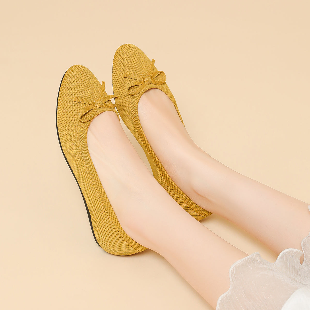 リボン付き カジュアル フラットシューズ
