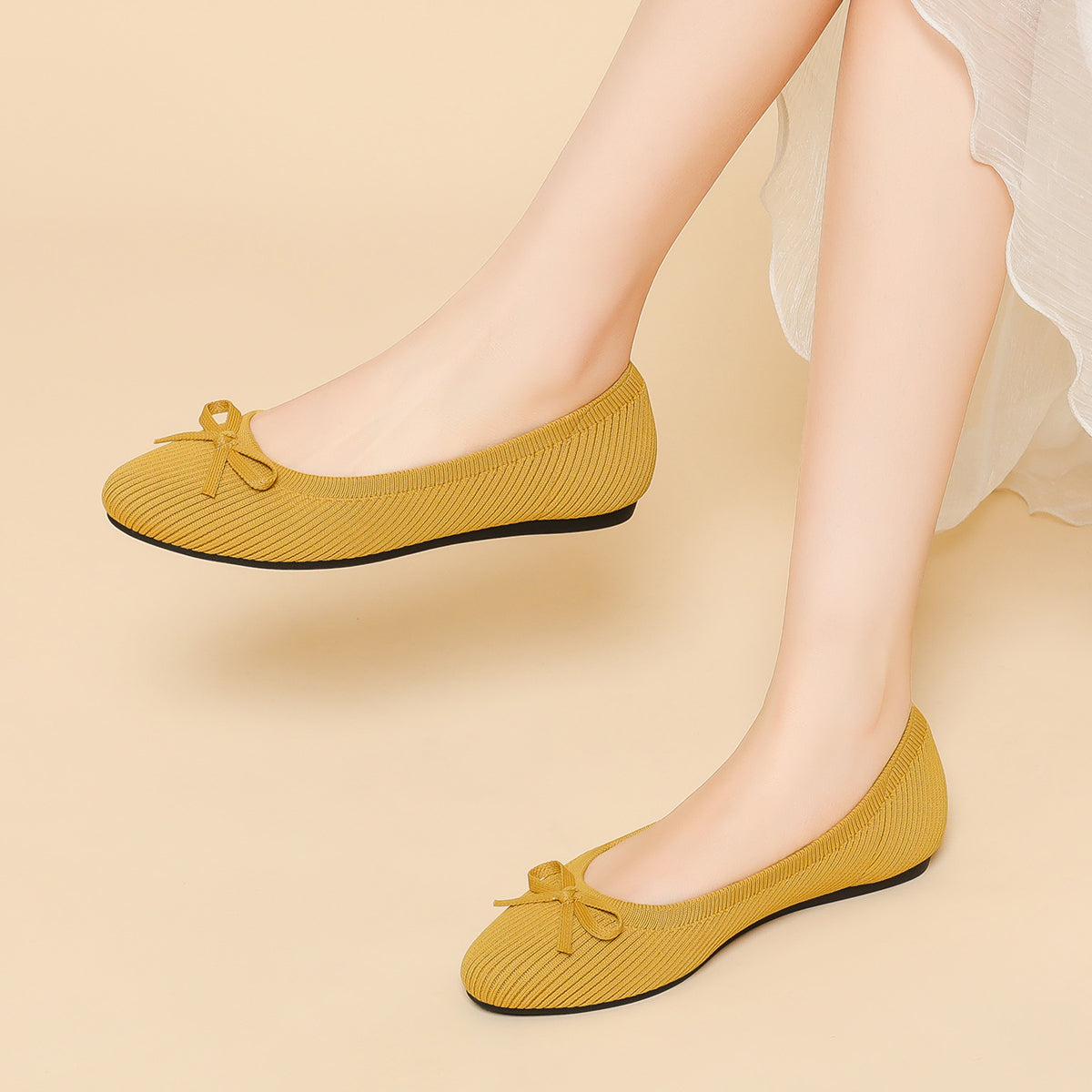 リボン付き カジュアル フラットシューズ