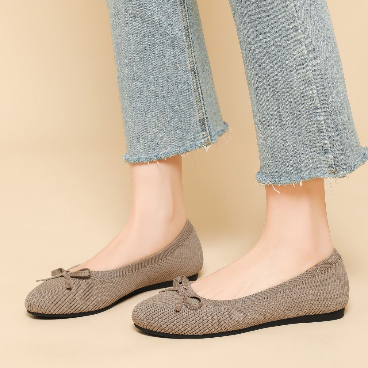 リボン付き カジュアル フラットシューズ