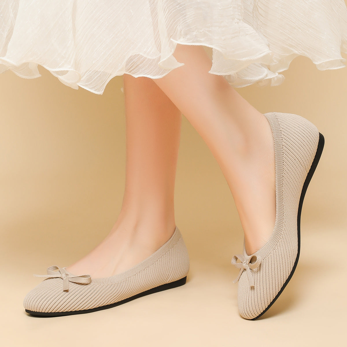 リボン付き カジュアル フラットシューズ