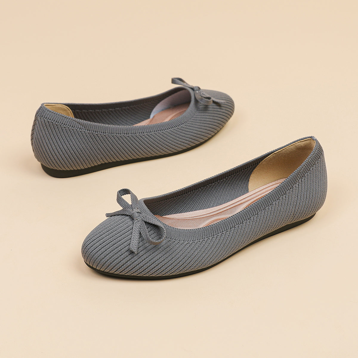 リボン付き カジュアル フラットシューズ