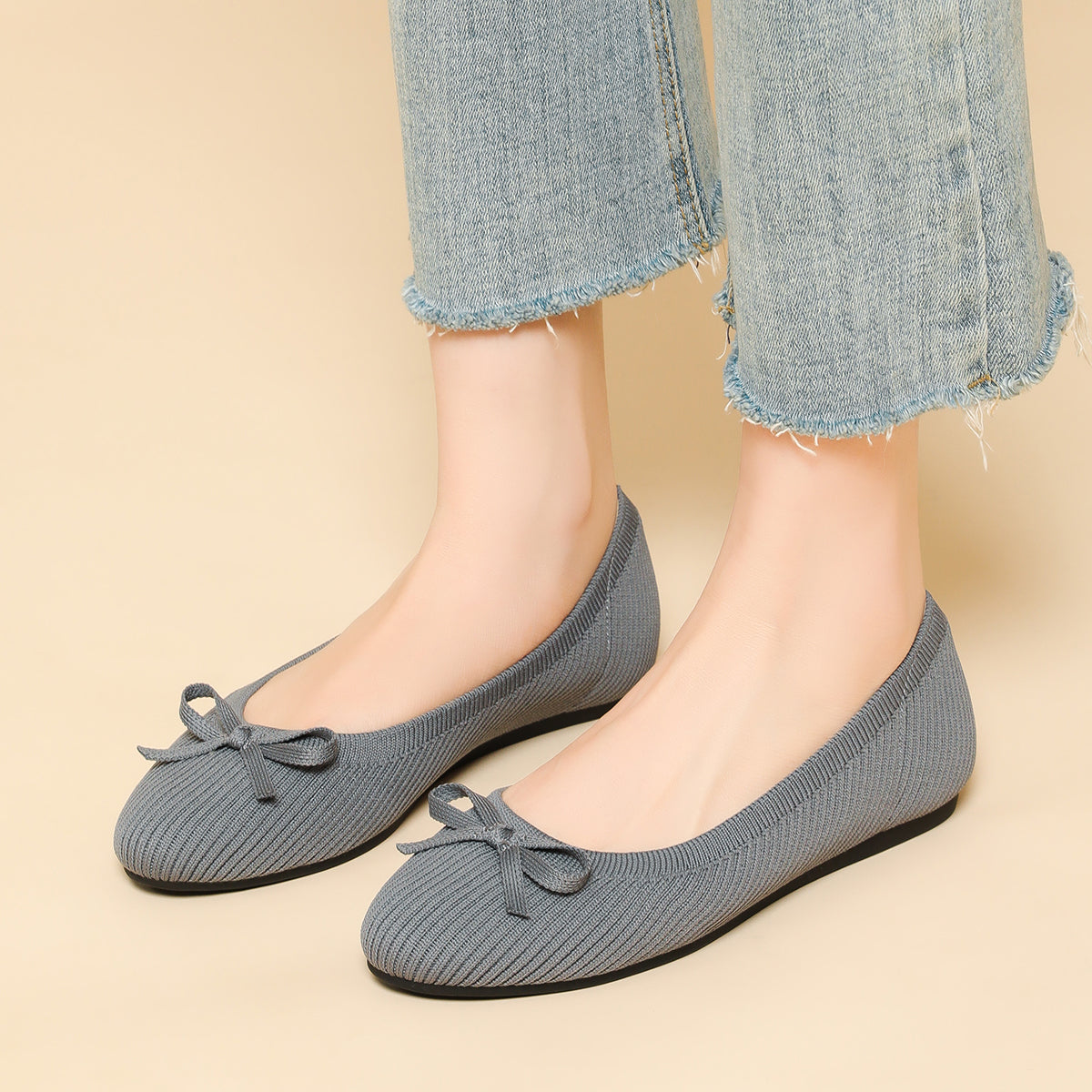 リボン付き カジュアル フラットシューズ