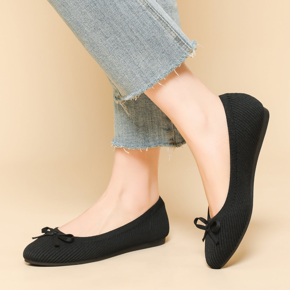 リボン付き カジュアル フラットシューズ