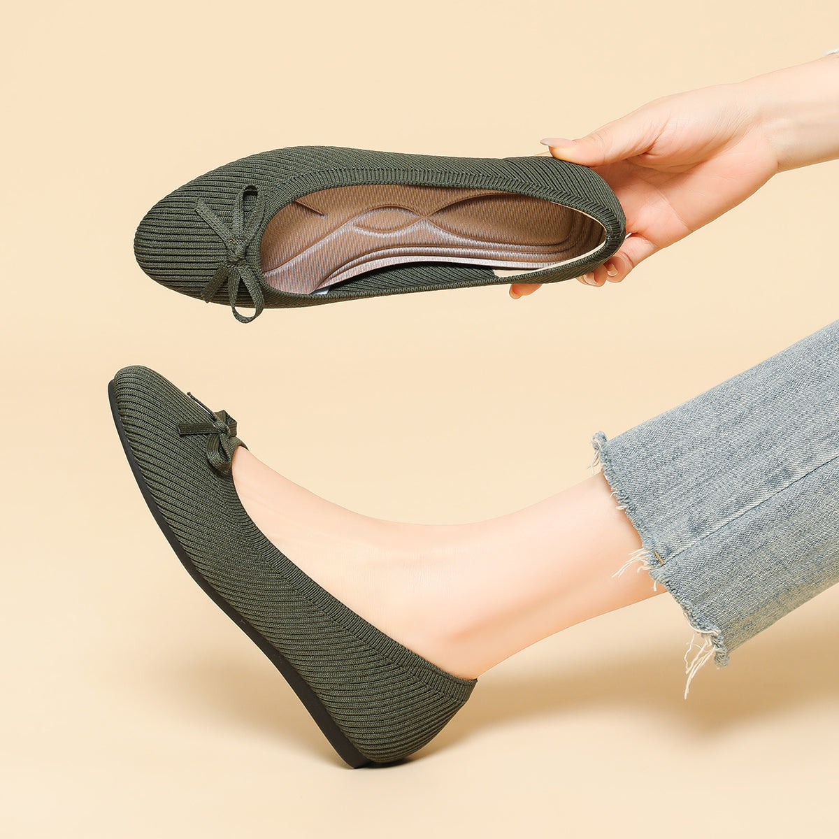 リボン付き カジュアル フラットシューズ