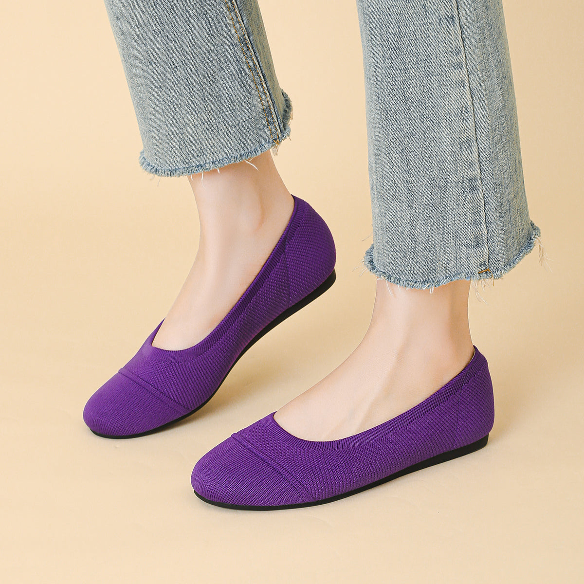 ラウンドトゥ 浅口 カジュアル フラットシューズ