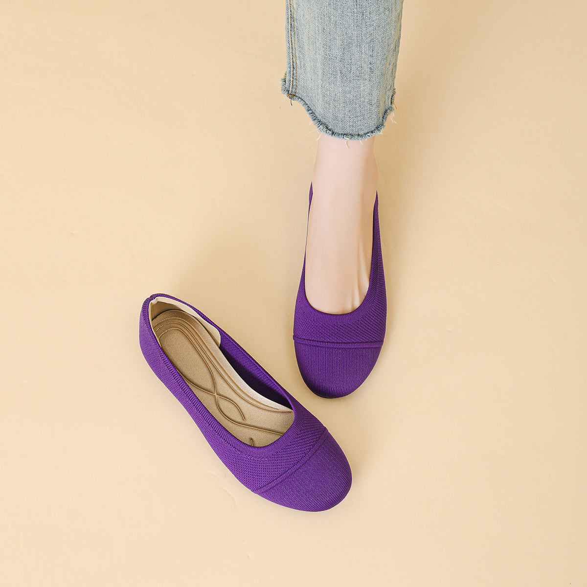 ラウンドトゥ 浅口 カジュアル フラットシューズ