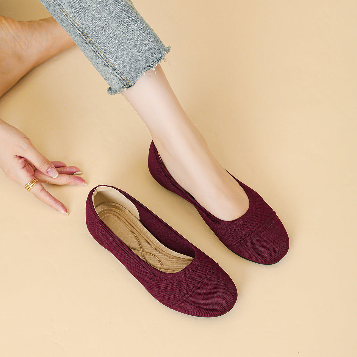 ラウンドトゥ 浅口 カジュアル フラットシューズ