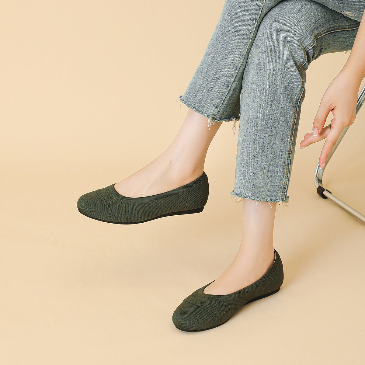 ラウンドトゥ 浅口 カジュアル フラットシューズ