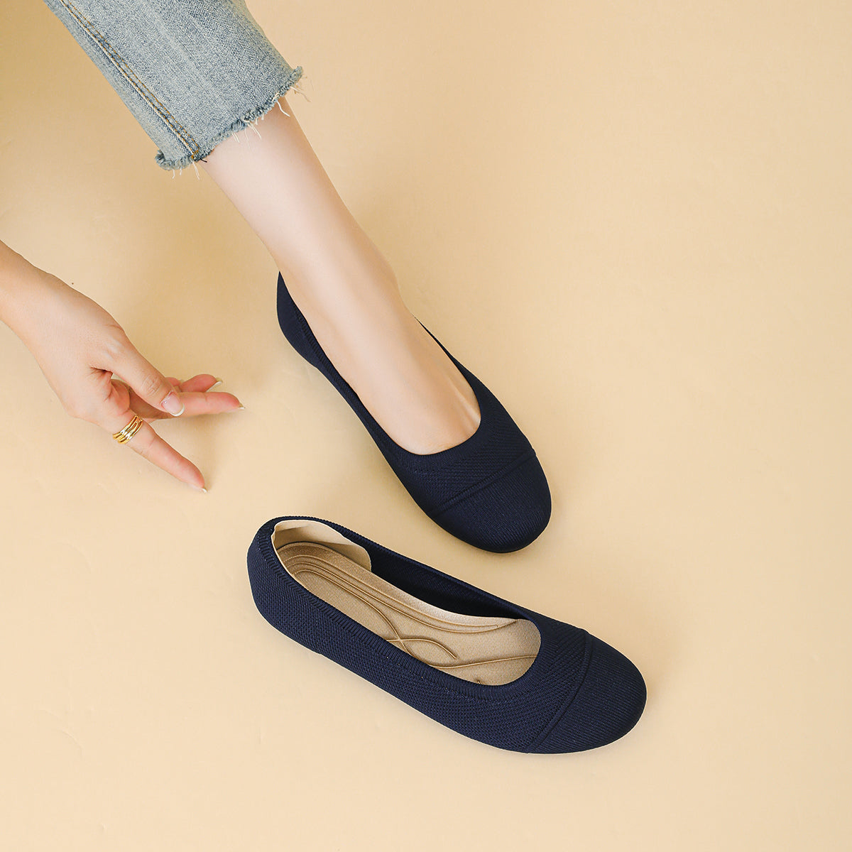 ラウンドトゥ 浅口 カジュアル フラットシューズ