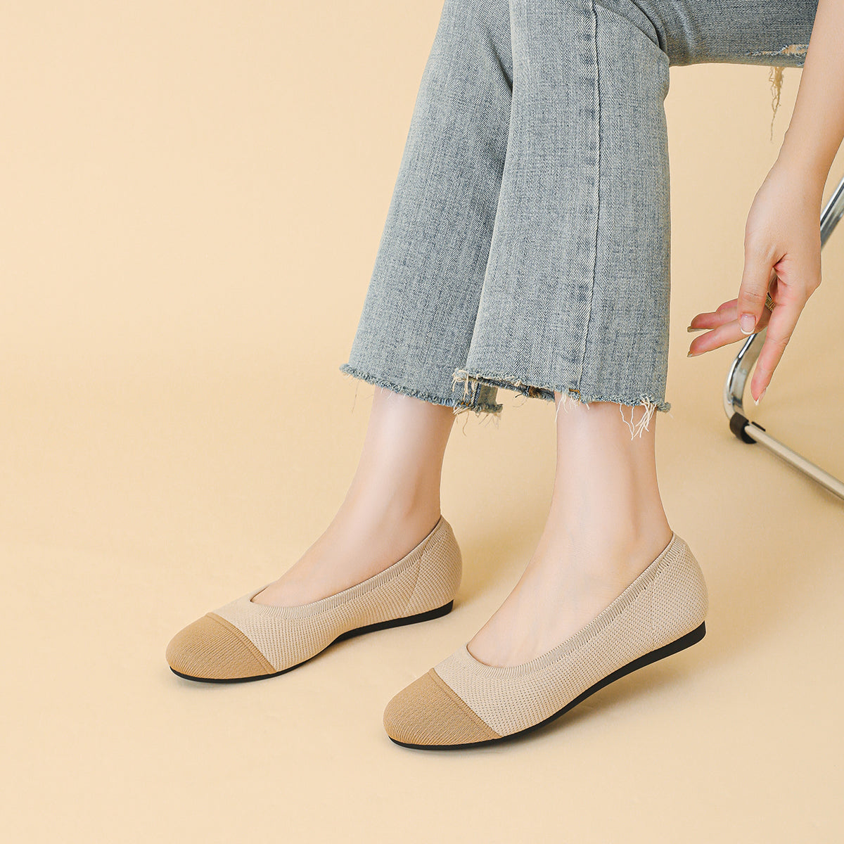 ラウンドトゥ 浅口 カジュアル フラットシューズ