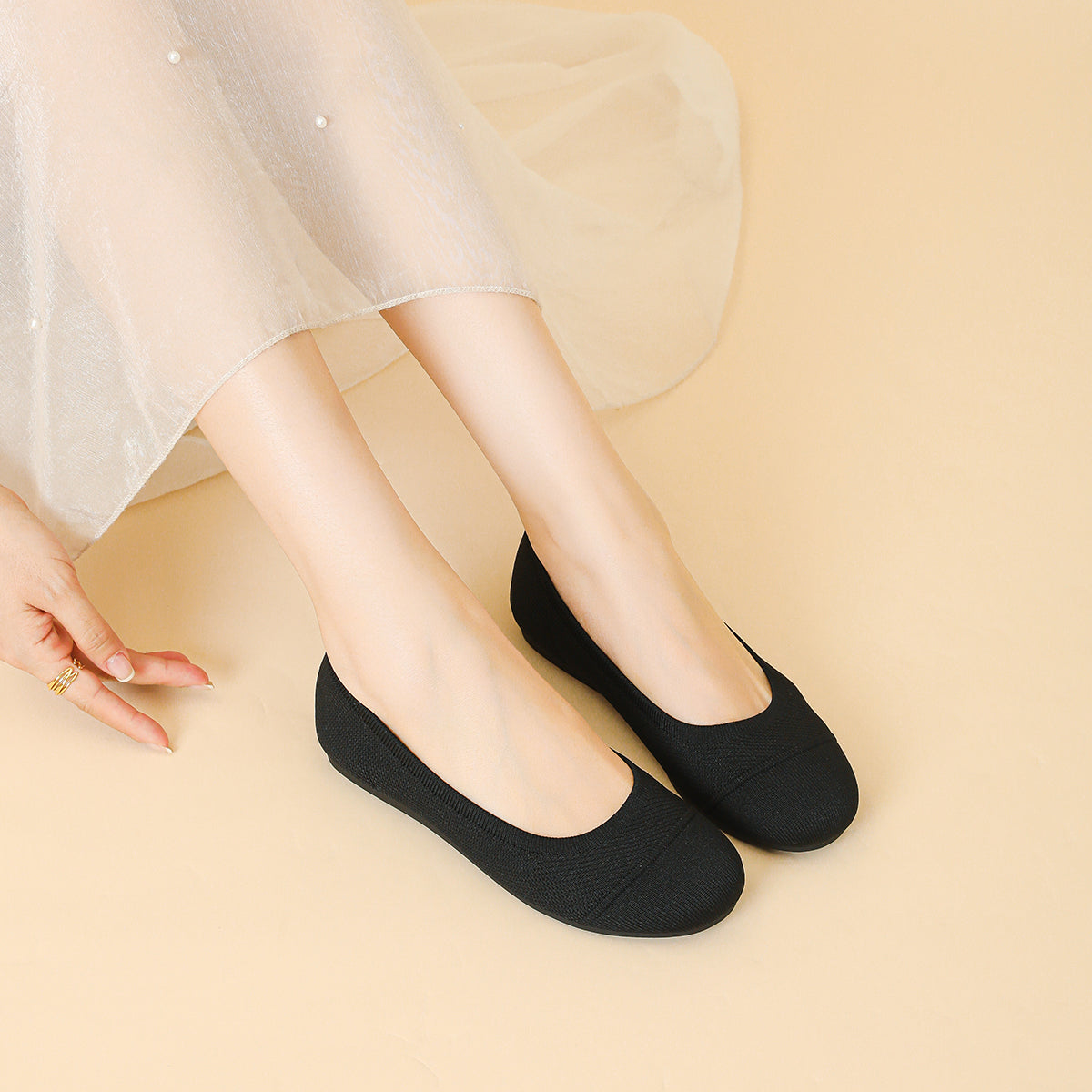 ラウンドトゥ 浅口 カジュアル フラットシューズ