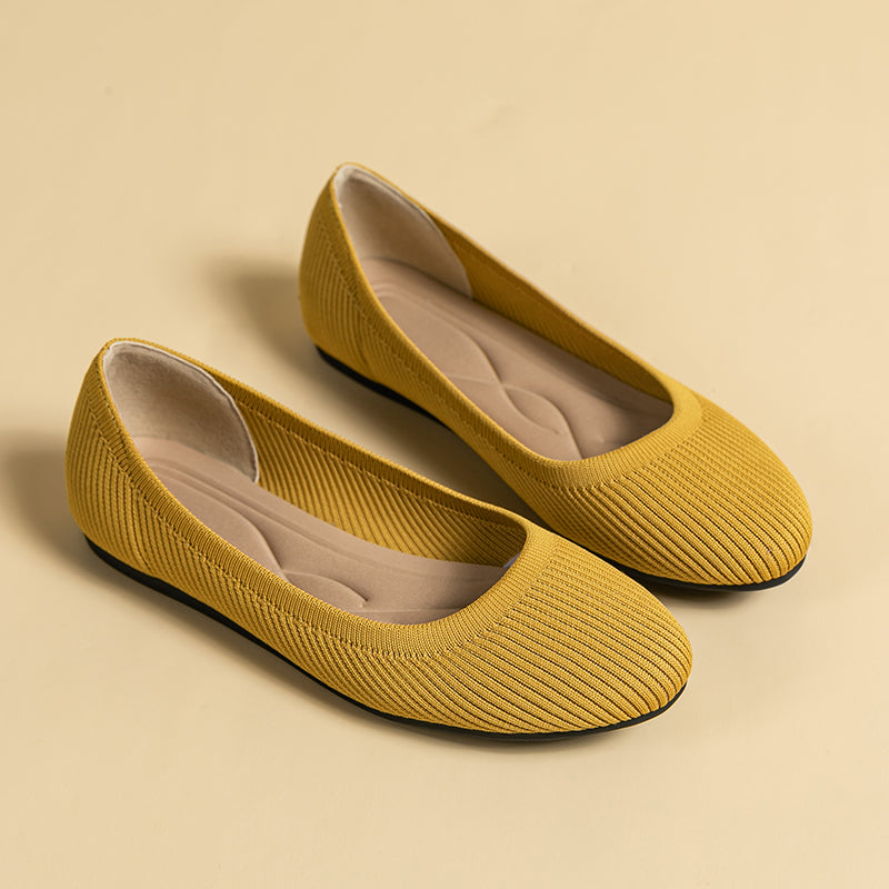 ラウンドトゥ浅口織物フラットシューズ・レディース