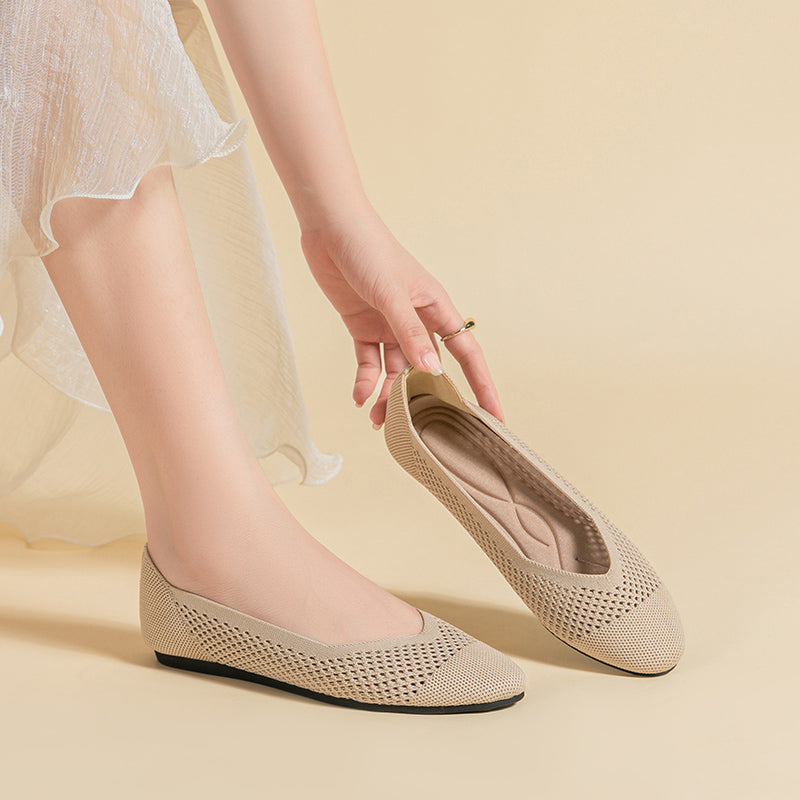 ラウンドトゥ メッシュデザイン ソフトソール フラットシューズ