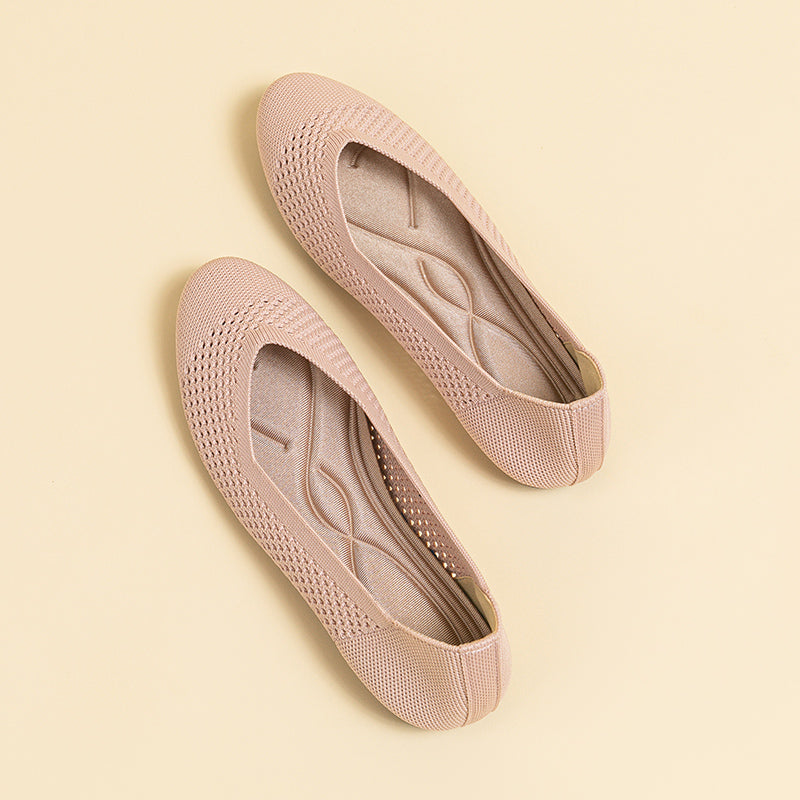 ラウンドトゥ メッシュデザイン ソフトソール フラットシューズ