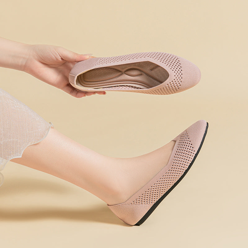 ラウンドトゥ メッシュデザイン ソフトソール フラットシューズ