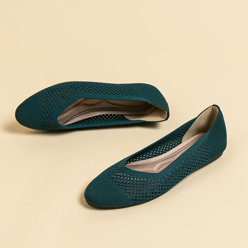 ラウンドトゥ メッシュデザイン ソフトソール フラットシューズ