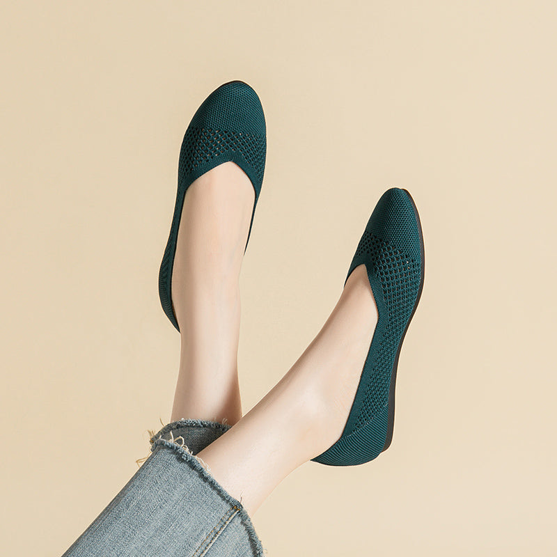 ラウンドトゥ メッシュデザイン ソフトソール フラットシューズ