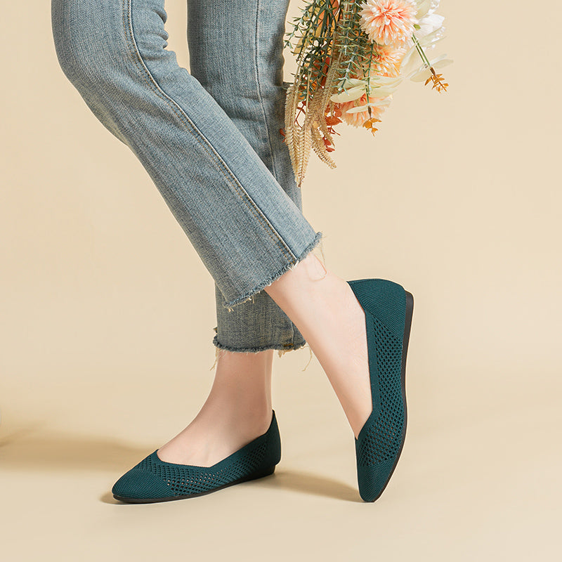 ラウンドトゥ メッシュデザイン ソフトソール フラットシューズ