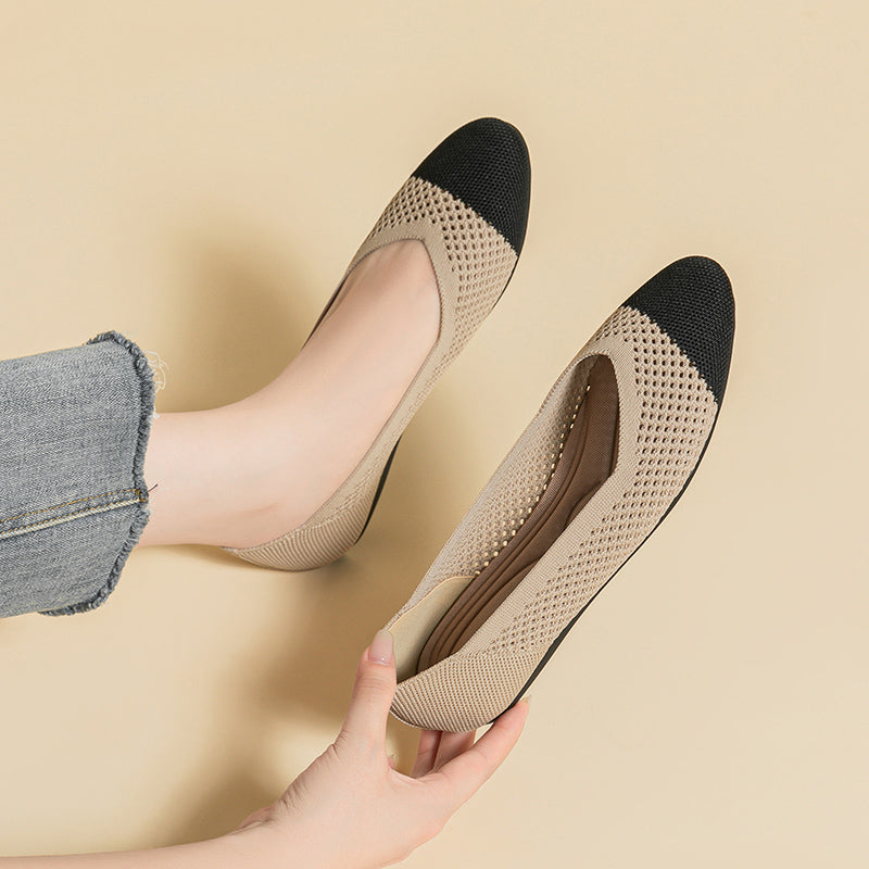 ラウンドトゥ メッシュデザイン ソフトソール フラットシューズ