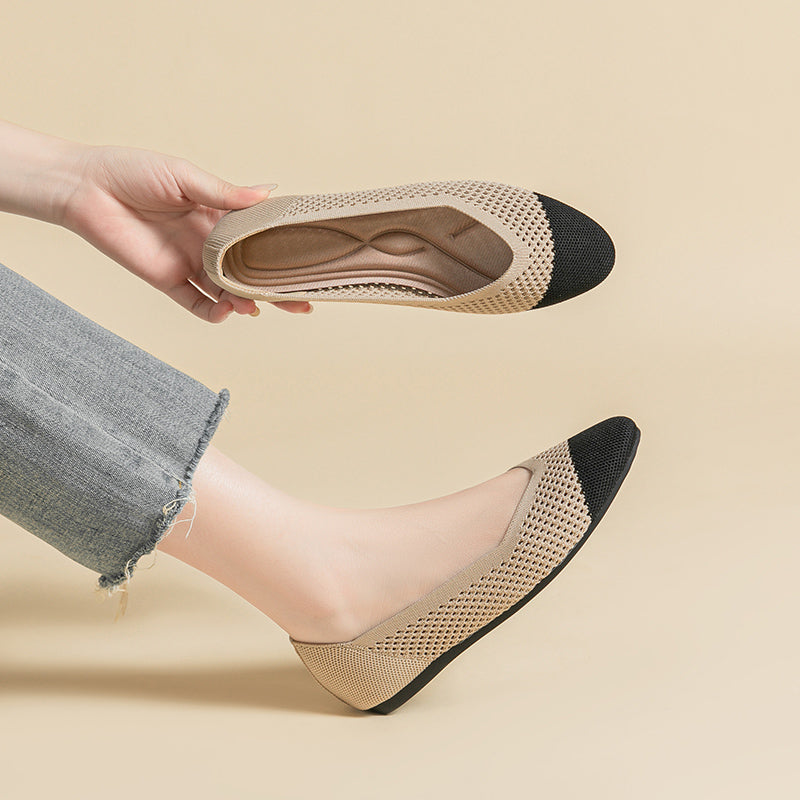 ラウンドトゥ メッシュデザイン ソフトソール フラットシューズ