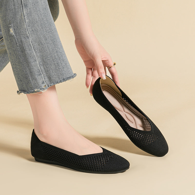 ラウンドトゥ メッシュデザイン ソフトソール フラットシューズ