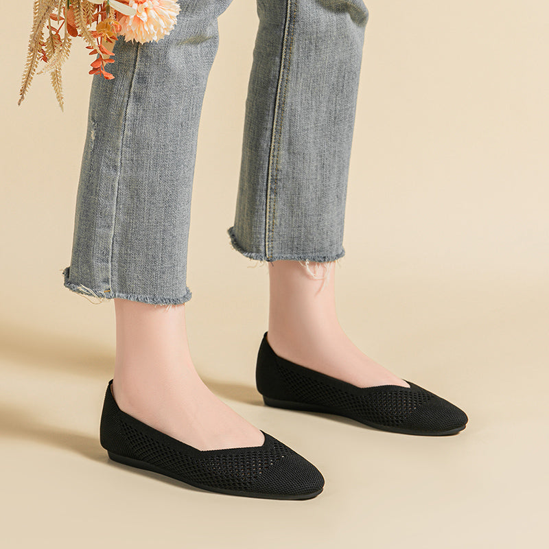 ラウンドトゥ メッシュデザイン ソフトソール フラットシューズ