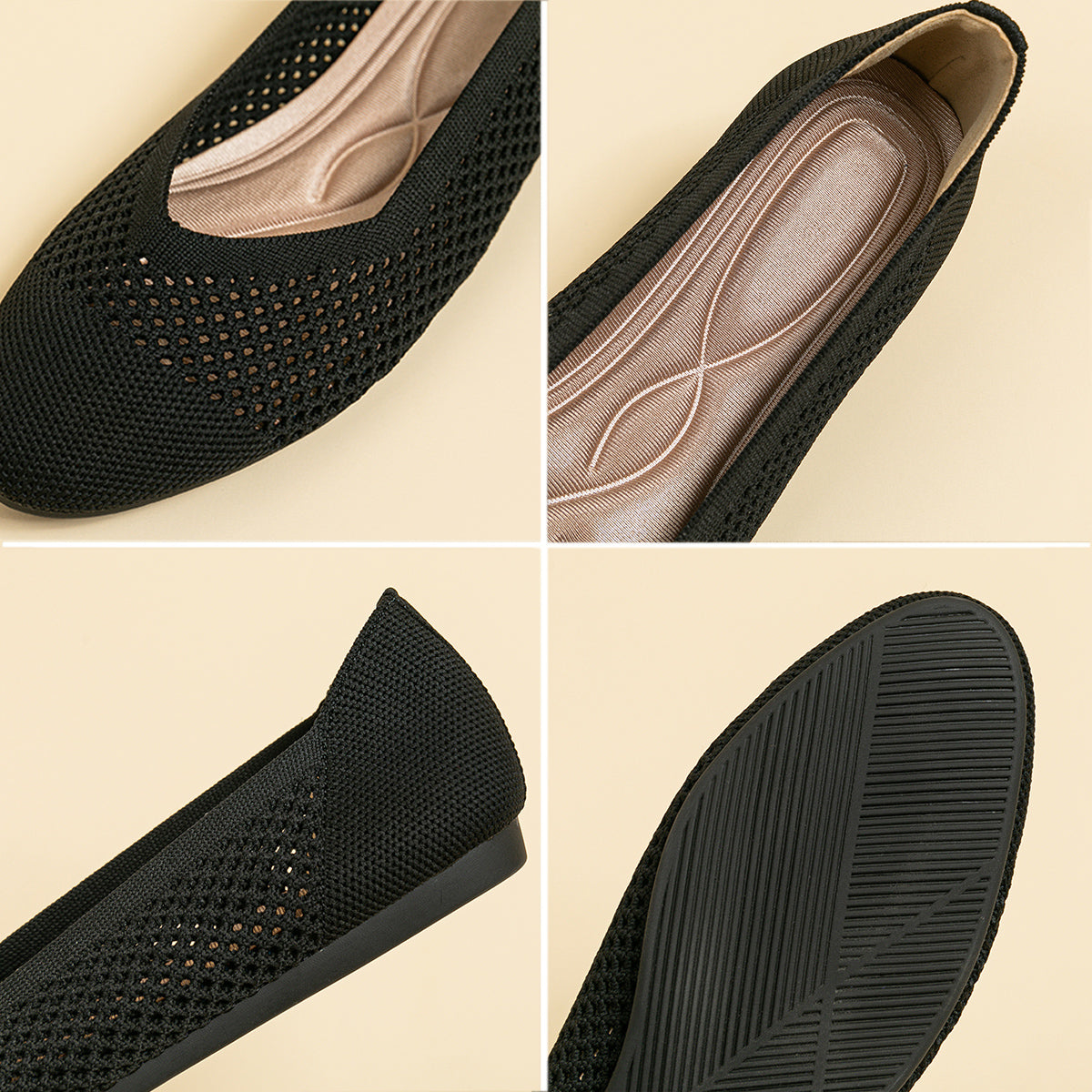 ラウンドトゥ メッシュデザイン ソフトソール フラットシューズ