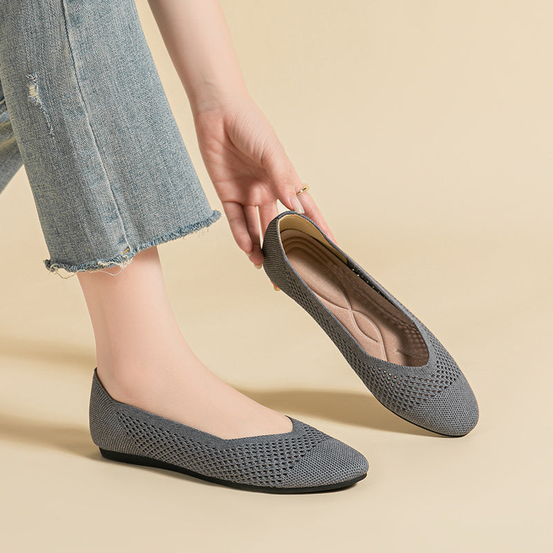 ラウンドトゥ メッシュデザイン ソフトソール フラットシューズ