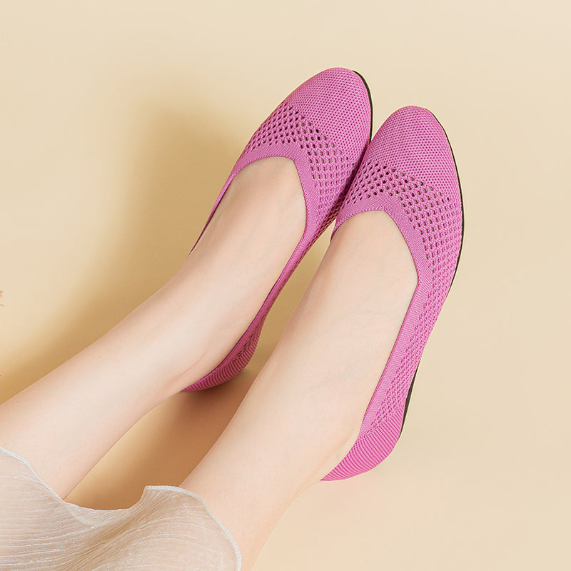 ラウンドトゥ メッシュデザイン ソフトソール フラットシューズ