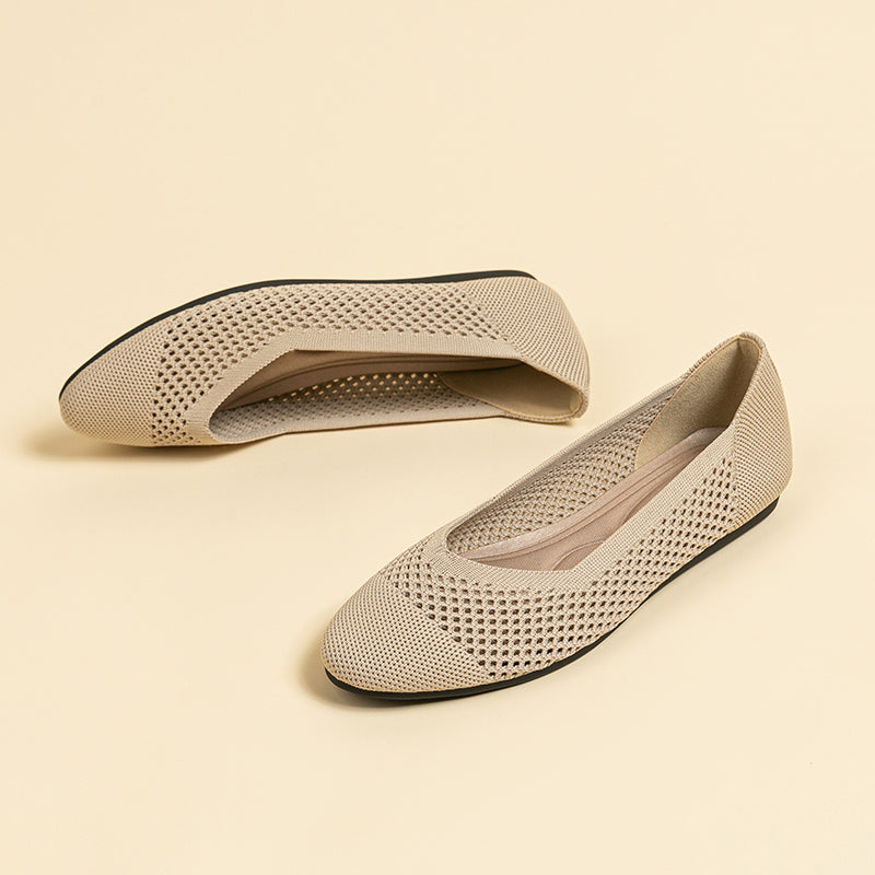 ラウンドトゥ メッシュデザイン ソフトソール フラットシューズ