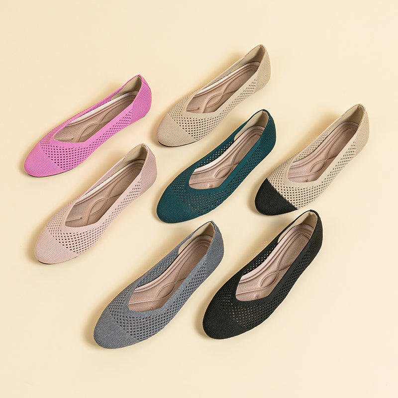 ラウンドトゥ メッシュデザイン ソフトソール フラットシューズ