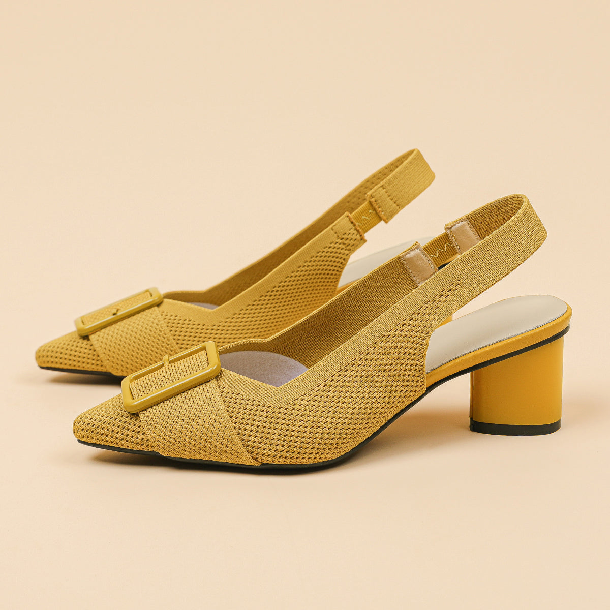 ポインテッドトゥ 浅口 太ヒールサンダル